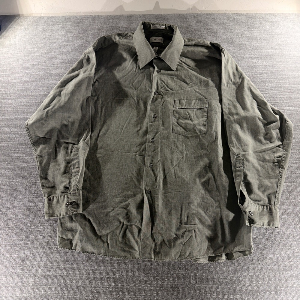 Van Heusen Button Down Shirt Mens XXL Olive‎ Green Excellent Hampton Twill